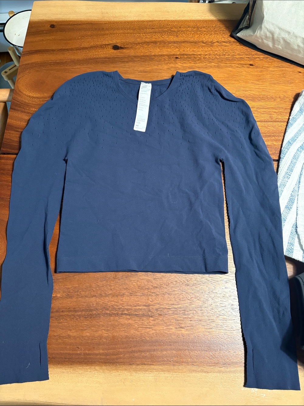 Fabletics Navy Long-Sleeve Crewneck Top